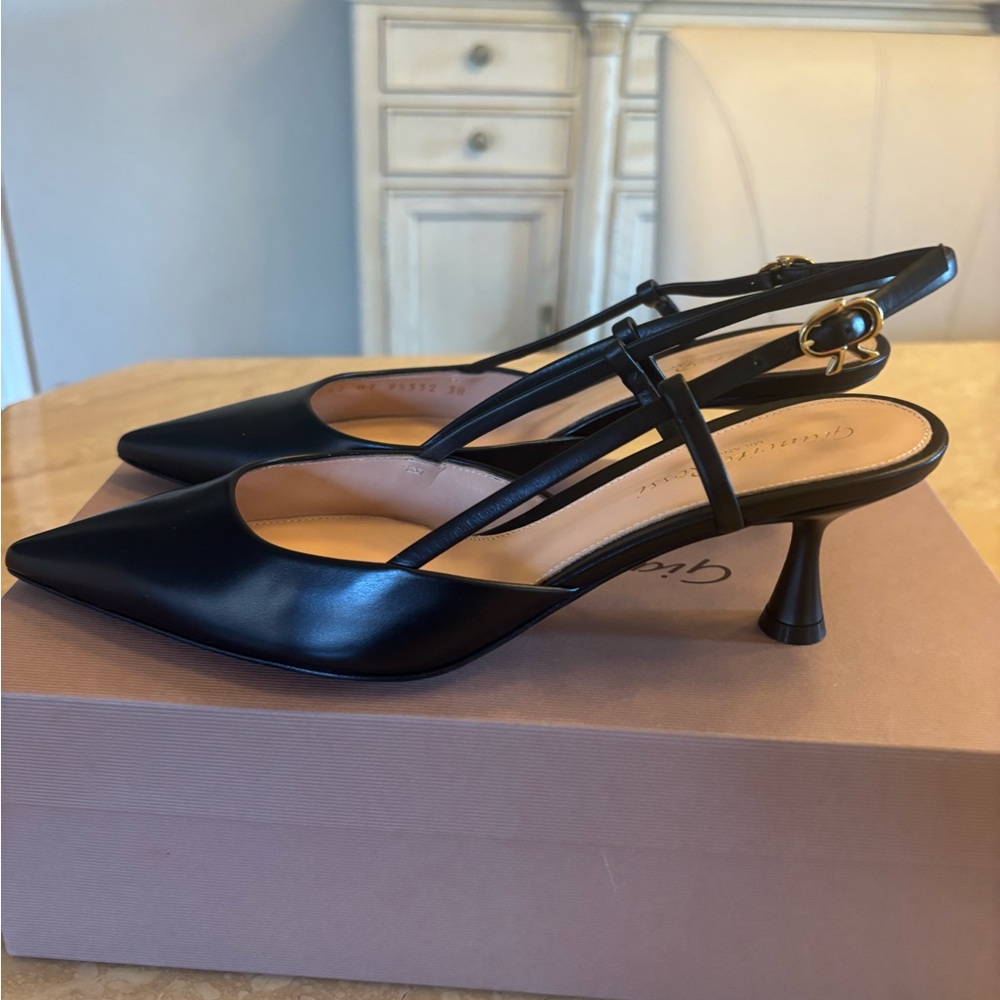 New Gianvito Rossi black leather sling backs